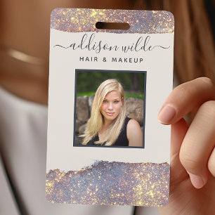Irisierendes Lila Gold Glam Glitter Salon Ausweis