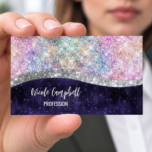 irisierendes lila silbernes falsches Glitter Monog Magnetische Visitenkarte