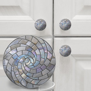 Irisierendes Mondstein-Mosaik-Spiral Keramikknauf