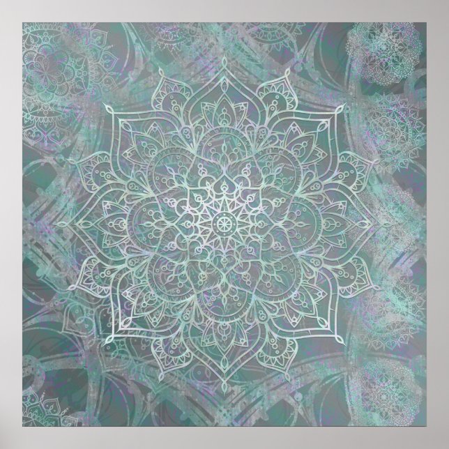 Irisierendes Schimmer-Mandala Boho Chic Poster (Vorne)