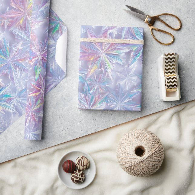 Irisierendes schimmerndes Schneeflockenmuster Geschenkpapier (Kunsthandwerk)