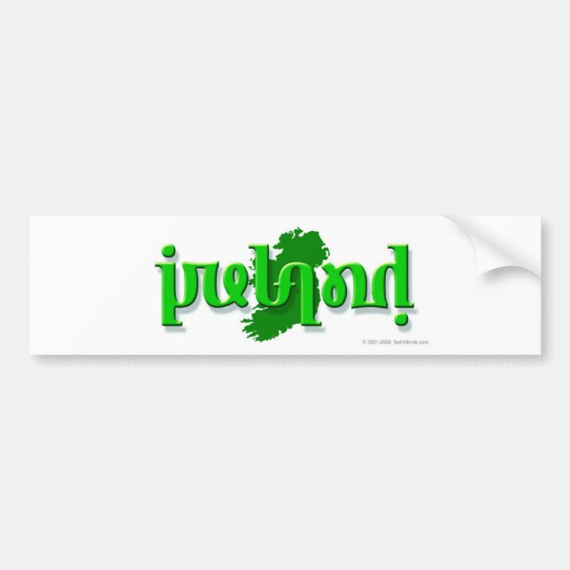 "Irland" ambigram auf einer Silhouette von Irland Autoaufkleber (Vorne)