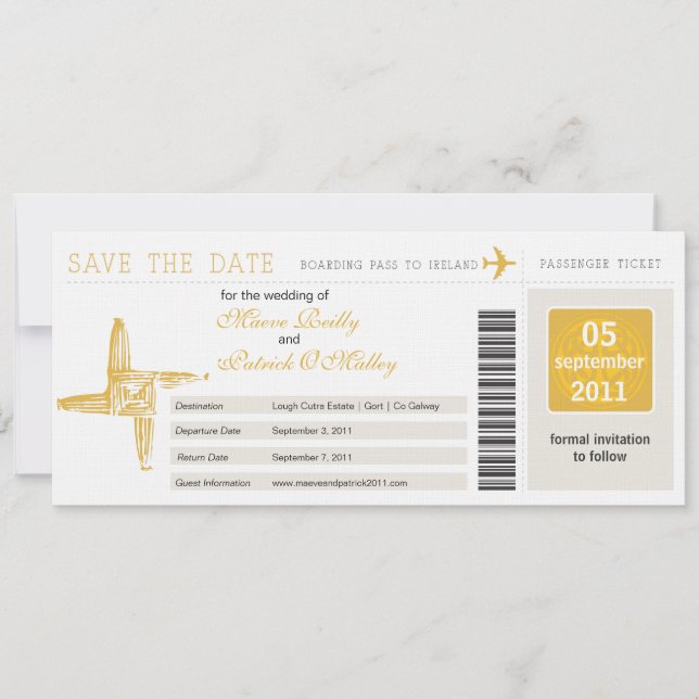 Irland Boarding Pass Wedding Save the Date (Vorderseite)