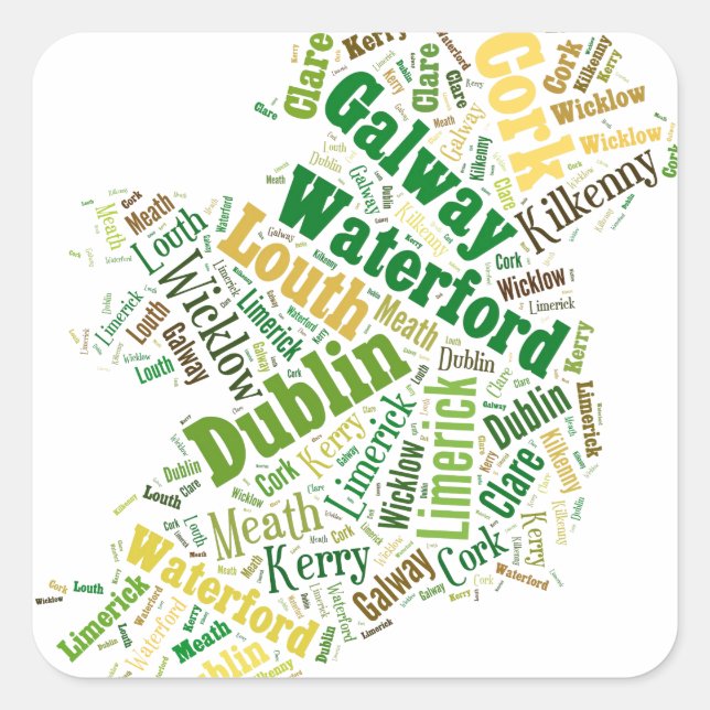 Irland Cities Word Art Quadratischer Aufkleber (Vorderseite)
