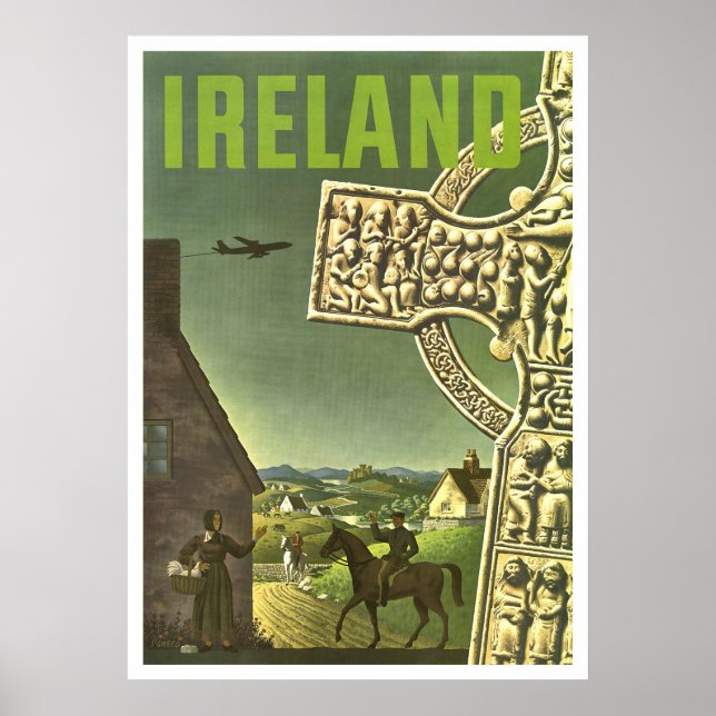 Irland Dorf, keltisches Kreuz, Jahrgang Poster (Vorne)