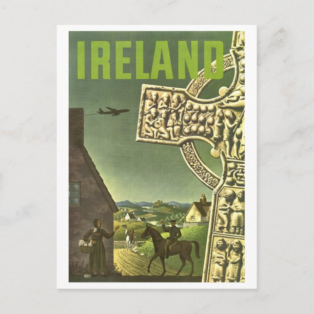 Irland Dorf, keltisches Kreuz, Jahrgang Postkarte (Vorderseite)