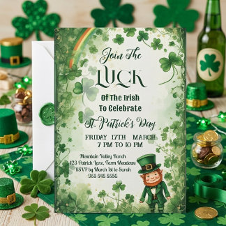 Irland Glück Shamrocks Regenbogen Leprechaun Funky Einladung