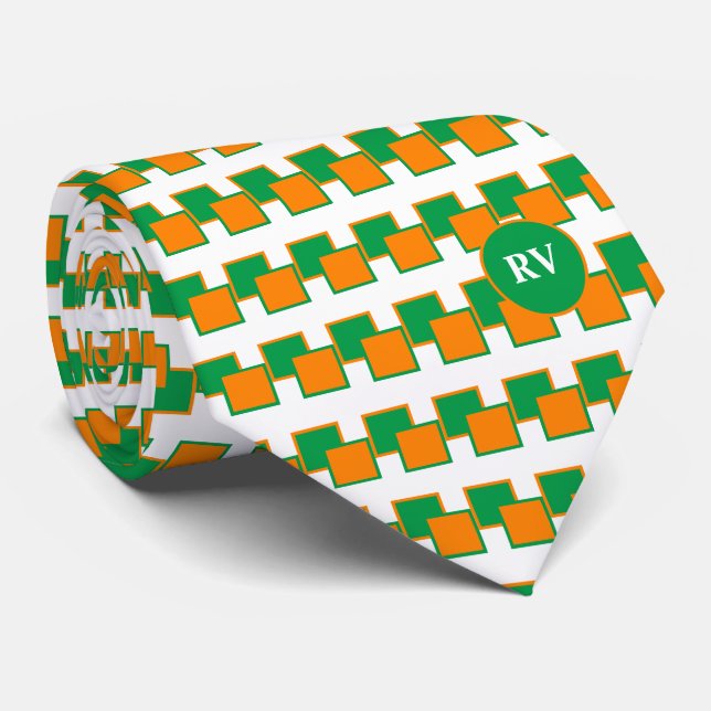 Irland Green White Orange Muster Mit Monogramm Krawatte (Gerollt)