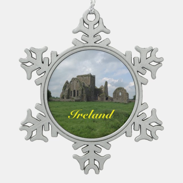 Irland-Iren Hore Abtei-Weihnachtsverzierung Schneeflocken Zinn-Ornament (Vorderseite)
