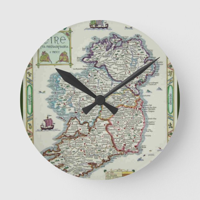 Irland-Karte - historische Karte IrenEire Erin Runde Wanduhr (Vorderseite)