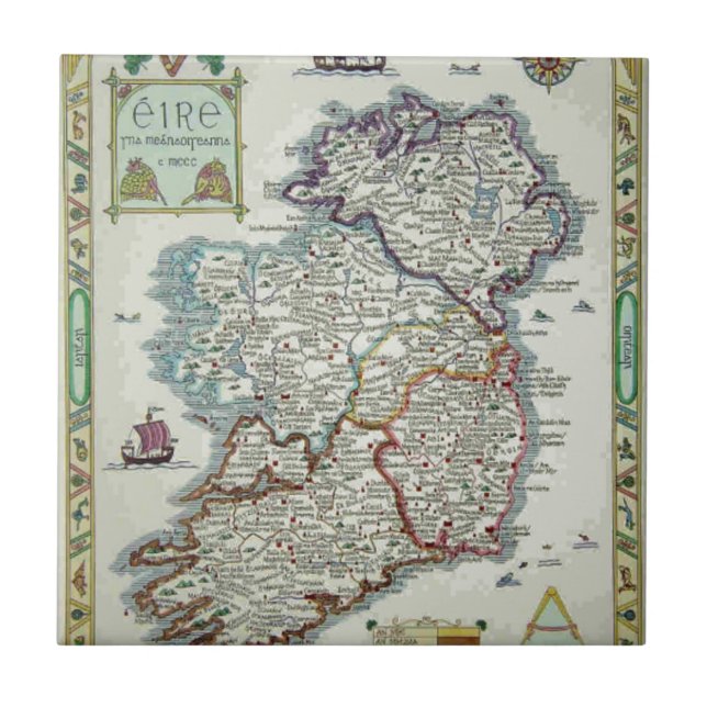 Irland Karte - Irish Eire Erin Historic Map Fliese (Vorderseite)