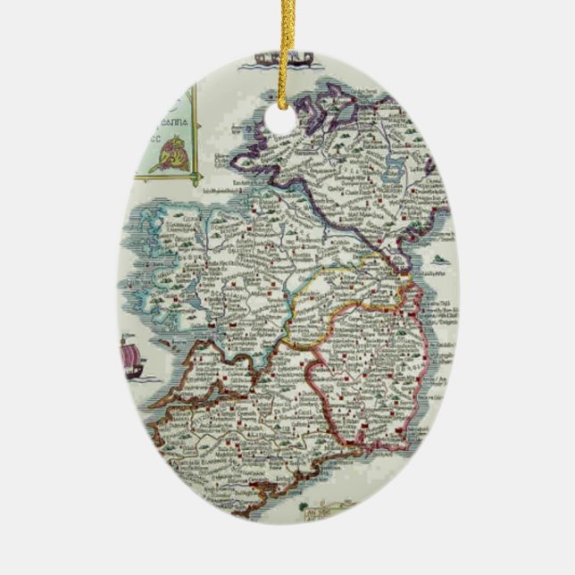 Irland Karte - Irish Eire Erin Historic Map Keramik Ornament (Vorne)