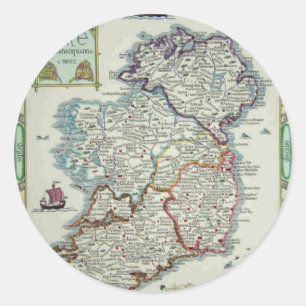 Irland Karte - Irish Eire Erin Historic Map Runder Aufkleber