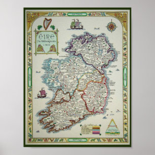 Irland Karte - Irish Eire Erin Poster Print