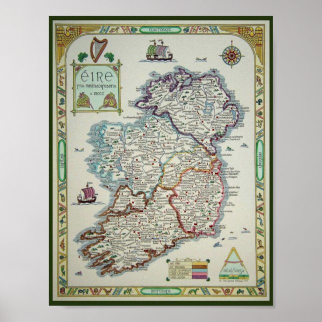 Irland Karte - Irish Eire Erin Poster Print (Vorne)