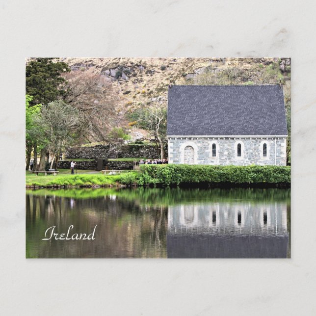 Irland, Kirche, Steinmauer, See, Fotografie Postkarte (Vorderseite)