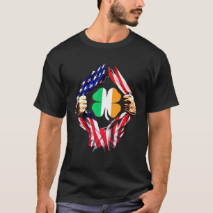 Irland Kleeblatt Irish Kleeblatt Flag mit US-Flagg T-Shirt
