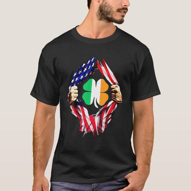 Irland Kleeblatt Irish Kleeblatt Flag mit US-Flagg T-Shirt (Vorderseite)