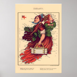 Irland Komische Karte Vintage Lithographie 1860er Poster