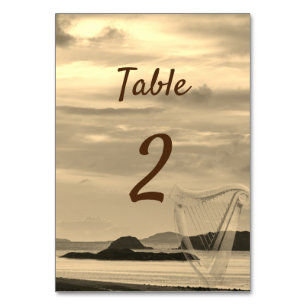 Irland Landschaftliche Hochzeit mit Irish Harp Tab Tischnummer