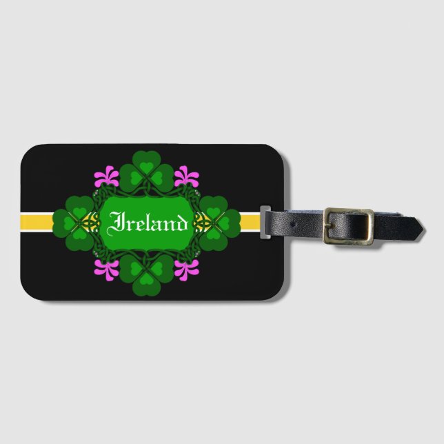 Irland National Kleeblatt pink Blume-Individuelle  Gepäckanhänger (Vorderseite (Horizontal))