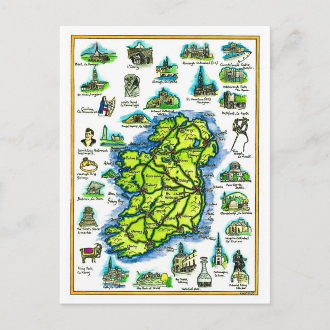 Irland Retro Map Postcard Postkarte (Vorderseite)