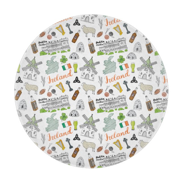 Irland-Skizze-Gekritzel-Muster Schneidebrett (Vorderseite)