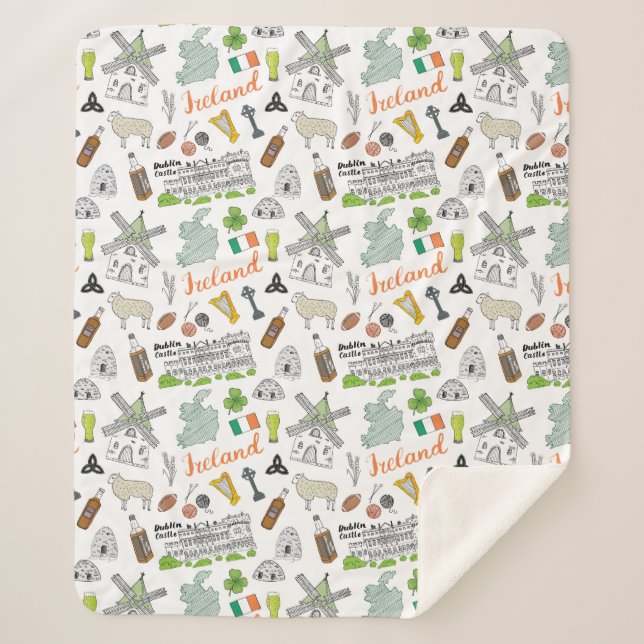 Irland-Skizze-Gekritzel-Muster Sherpadecke (Vorderseite)