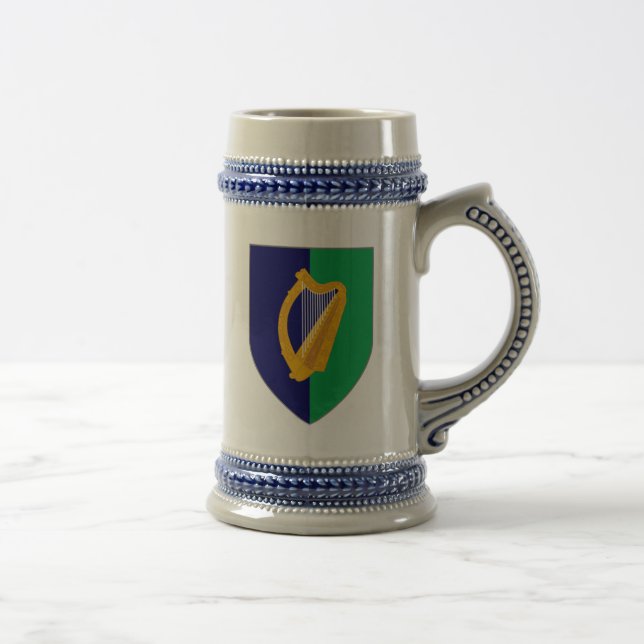 Irland Stein - Harfe auf blauem und grünem Schild Bierglas (Rechts)