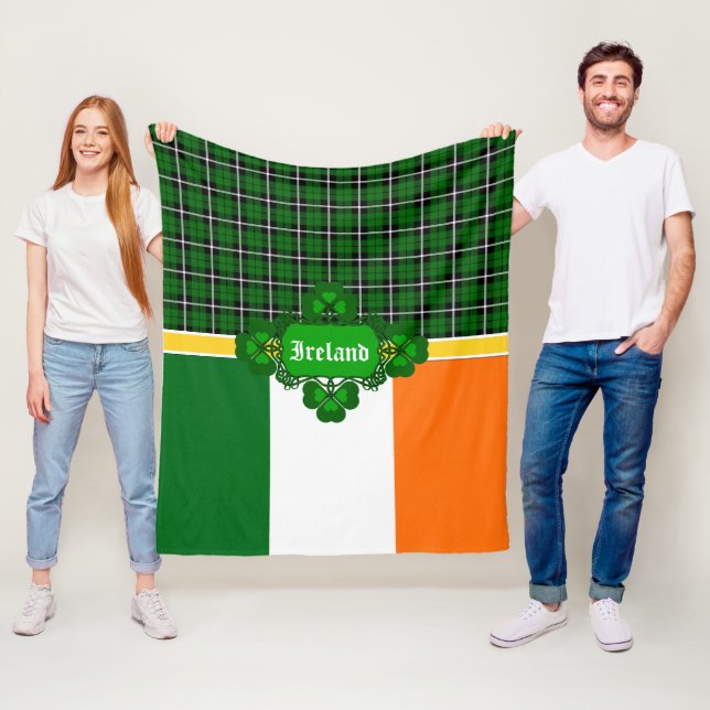 Irland Tartan, Flagge, keltisches Design-Kleeblatt Fleecedecke (Beispiel)