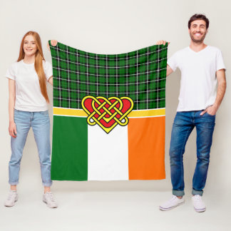 Irland Tartan, irische Flagge, keltisches Herz, Ir Fleecedecke