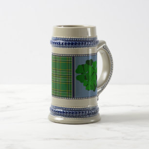 Irland Tartan, Kleeblatt, 4 Blatt Klee, Name hinzu Bierglas
