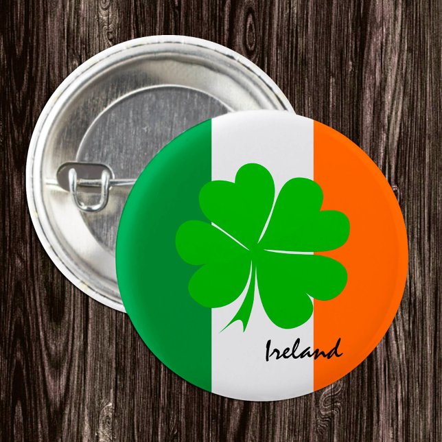 Irland & vierblättriges Kleeblatt, irische Flagge  Button (Von Creator hochgeladen)