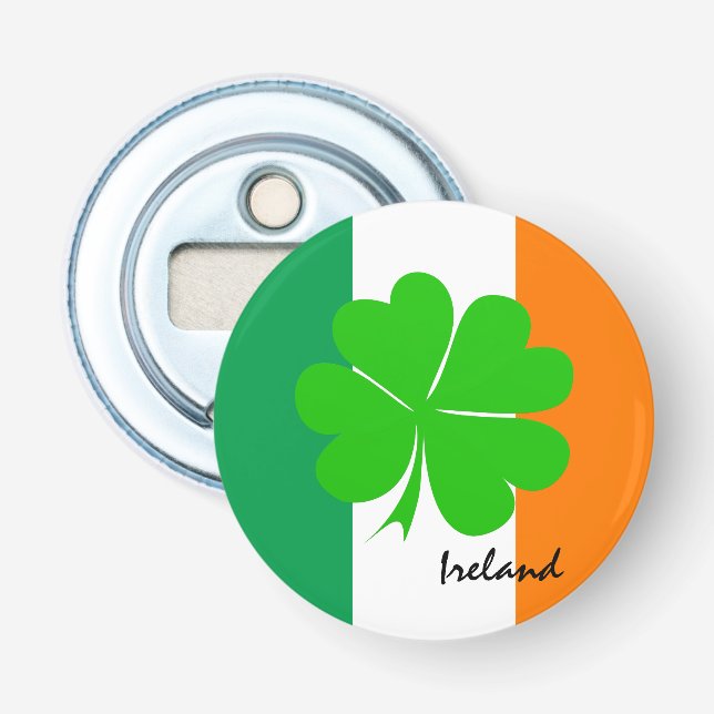 Irland & vierblättriges Kleeblatt, irische Flagge  Flaschenöffner (Vorderseite)