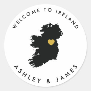 Irland Wedding Welcome Sticker Tag, Gold Black