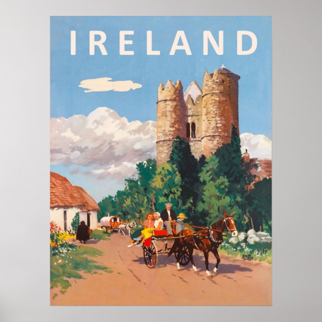 Irland, Wohnwagen geht auf Dorfstraße Poster (Vorne)