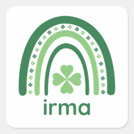 irma Name Clover Boho Rainbow Quadratischer Aufkleber