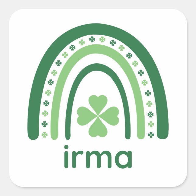 irma Name Clover Boho Rainbow Quadratischer Aufkleber (Vorderseite)