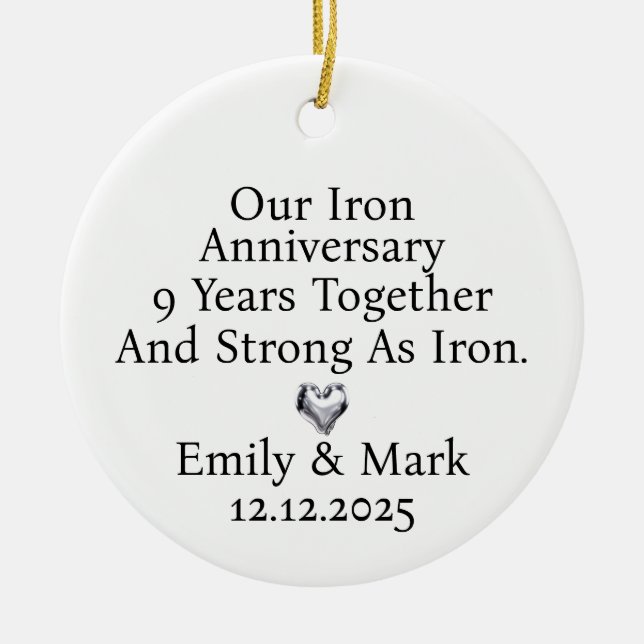 Iron Anniversary Ornament, Iron 9th Anniversary Keramik Ornament (Vorne)