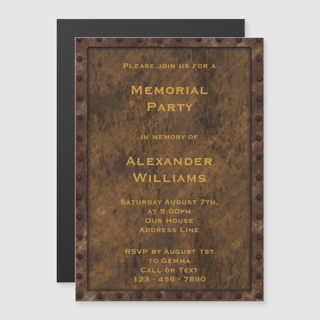 Iron Gerahmt Effect Men's Memorial Party Magneteinladung (Vorne/Hinten)