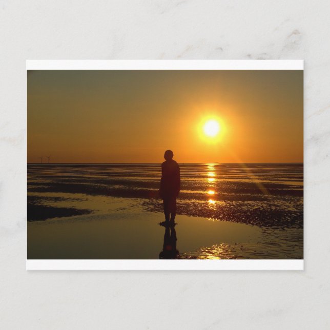 Iron Men Skulptur at Sunset, Crosby, Liverpool Ver Postkarte (Vorderseite)