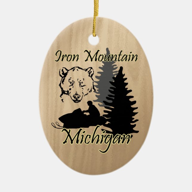 Iron Mountain Michigan Snowmobile Bären Keramik Keramikornament (Vorne)