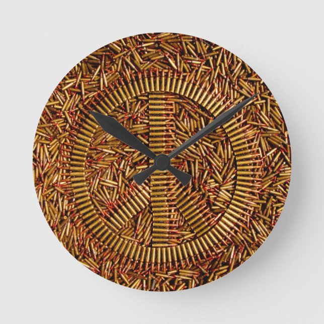 Ironie, Friedenszeichen, Kugeln, Munition Runde Wanduhr (Vorderseite)