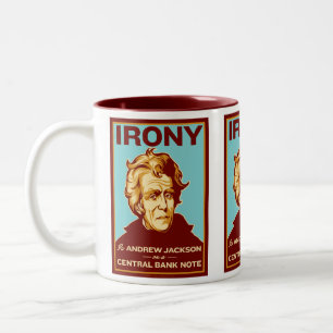 Ironie ist Andrew Jackson auf einer zentralen Zweifarbige Tasse