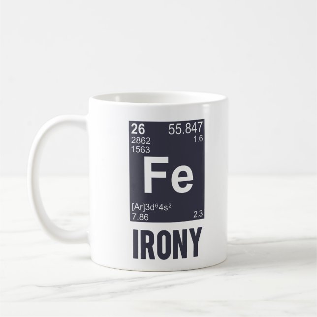 Ironische chemisches Element F.E.-Ironie Kaffeetasse (Links)