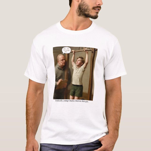 Ironischerweise fällt der junge Charles Darwin bei T-Shirt (Vorderseite)