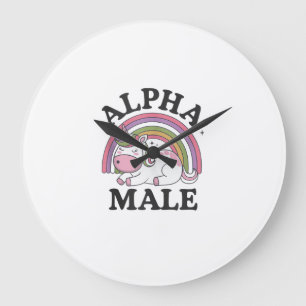Ironisches Alpha-Männchen-Einhorn-Regenbogen-Tankt Große Wanduhr