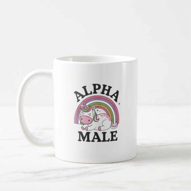 Ironisches Alpha-Männchen-Einhorn-Regenbogen-Tankt Kaffeetasse (Links)