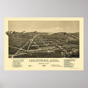 Ironwood, MI Panoramic Map - 1886 Poster