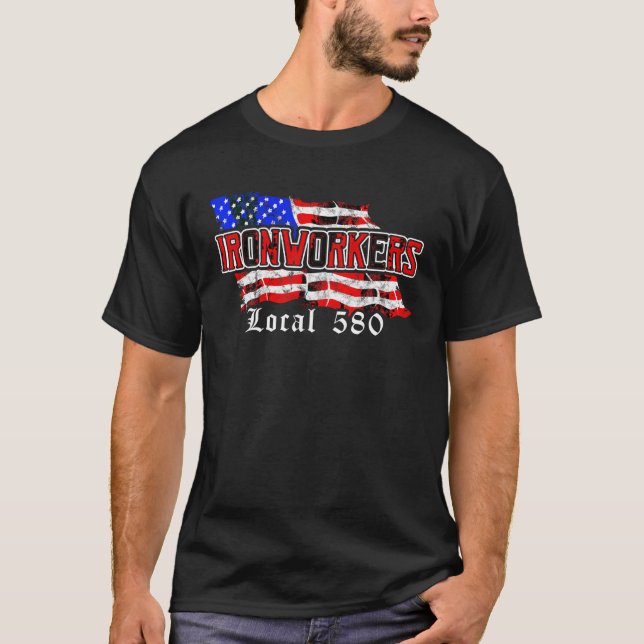 Ironworker Local 580 NYC American Flag Patriotic T-Shirt (Vorderseite)